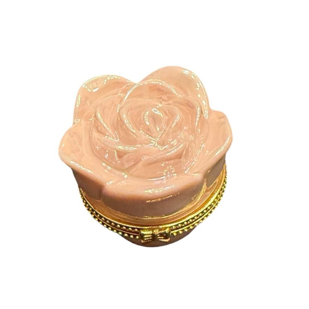 Mary Kay Pink Rose Bud Enamel Trinket Box Gold Hardware